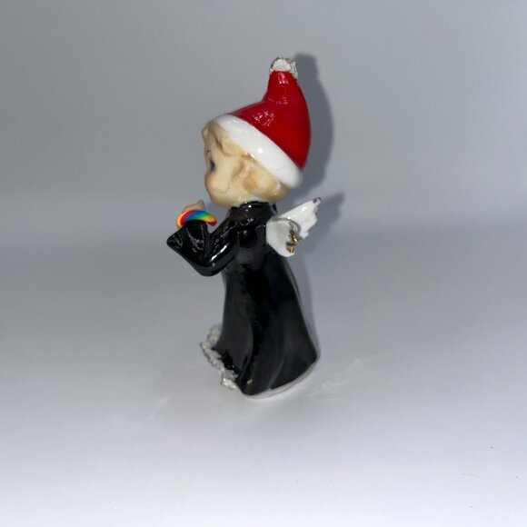 Vintage Dancing Angel Pixie Elf Santa Helper Ceramic Pixie Black Gown Candy Cane - Picture 6 of 13